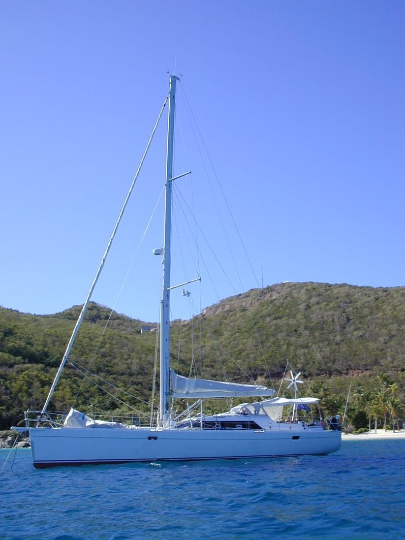 Dufour Classic 36 Performance Voile colorée sur un voilier naviguant sur une mer calme.